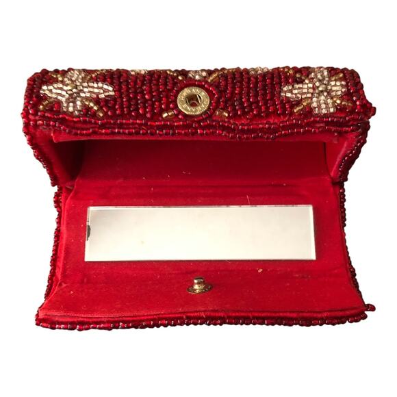 Vintage Beaded Evening Lipstick Case Holders Lot Red & Black Floral With Mirrors - Picture 12 of 16